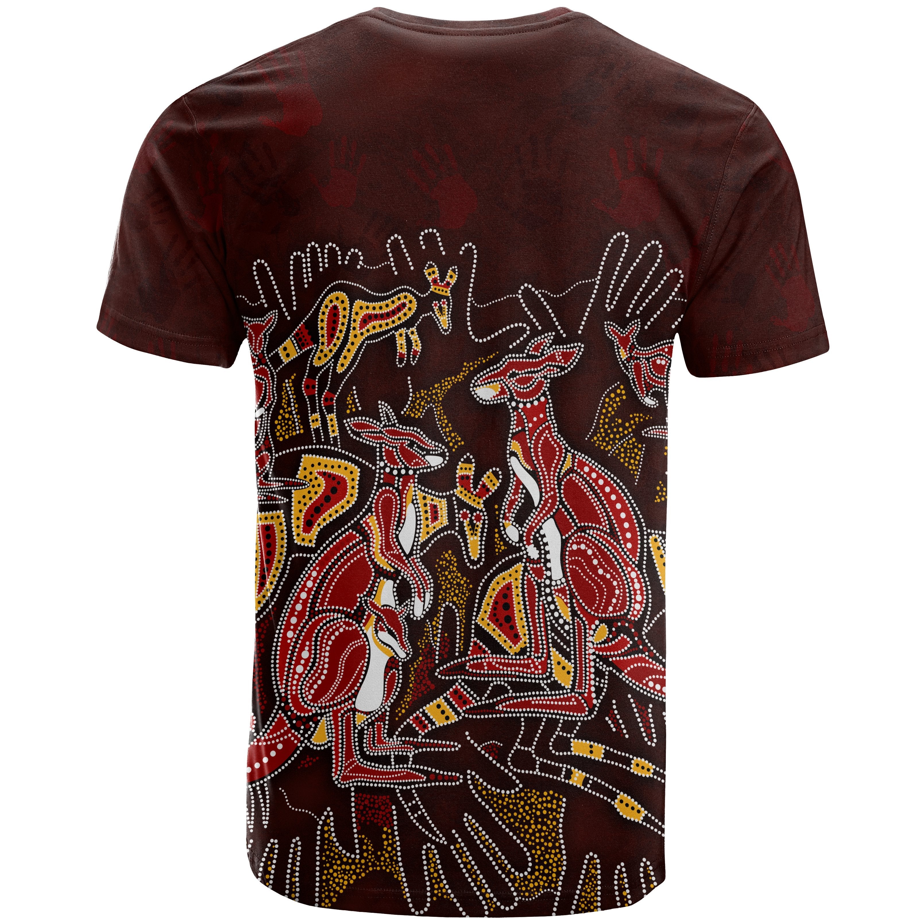 Aboriginal T shirts - Kangaroo family with Hand Art - Vibe Hoodie Shop