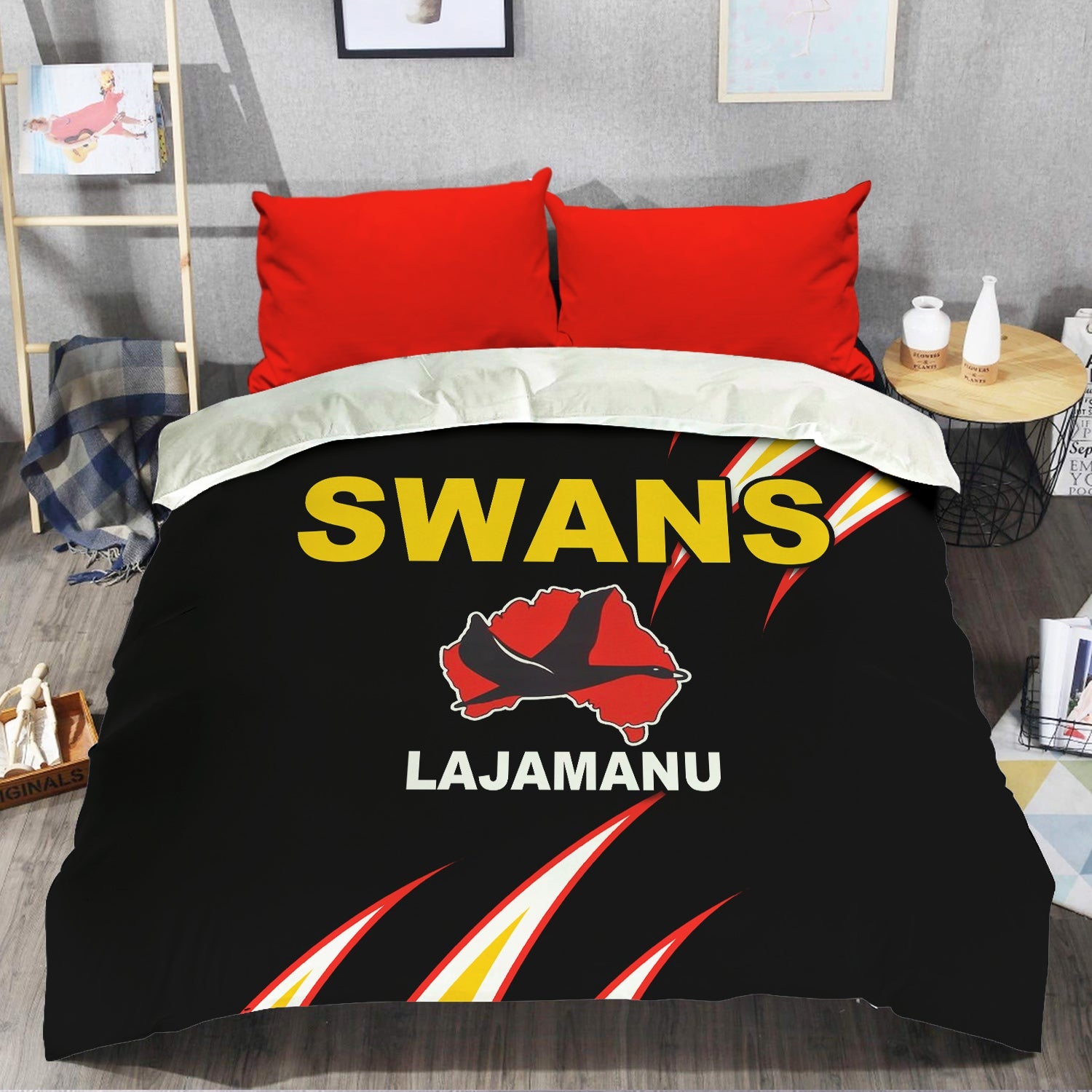 Northern Warlpiri Swans Lajamanu Football Black Bedding Set - LT20 - Vibe Hoodie Shop