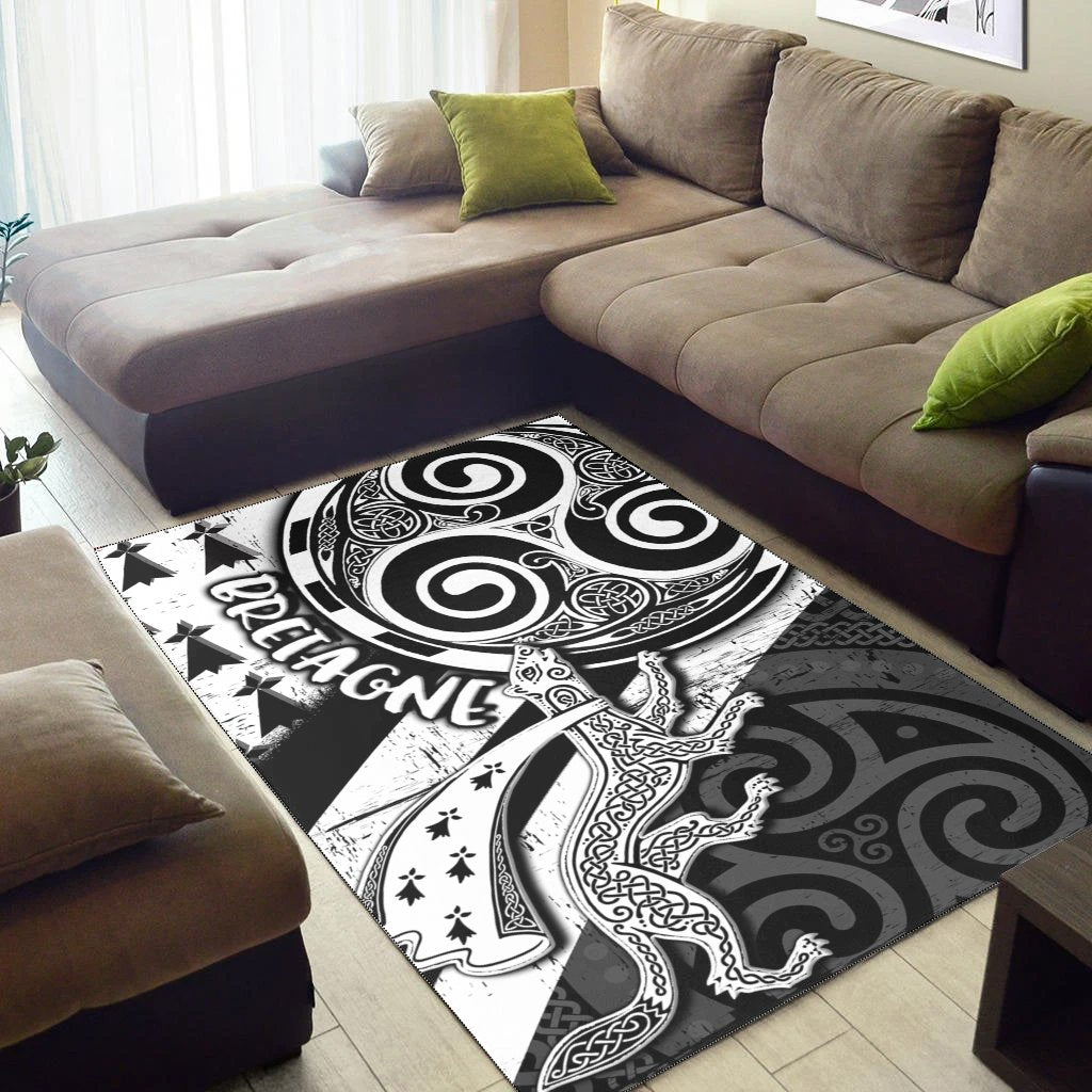 Celtic Bretagne Area Rug - Brittany Ermine With Celtic Triskelion V1 - Vibe Hoodie Shop