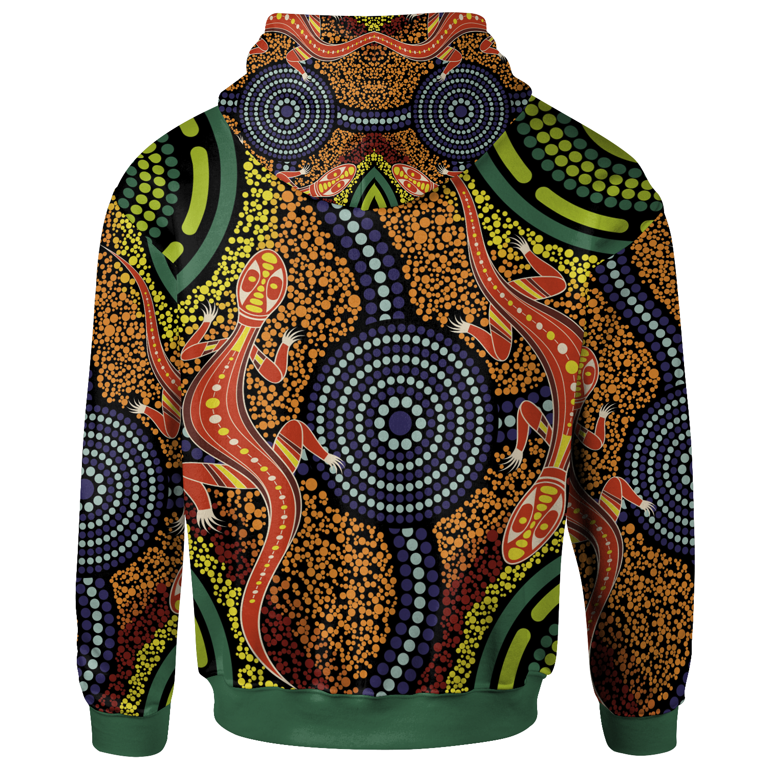 Aboriginal Zip - Up Hoodie - Aboriginal Two Lizards Dot Painting Circle - Vibe Hoodie Shop