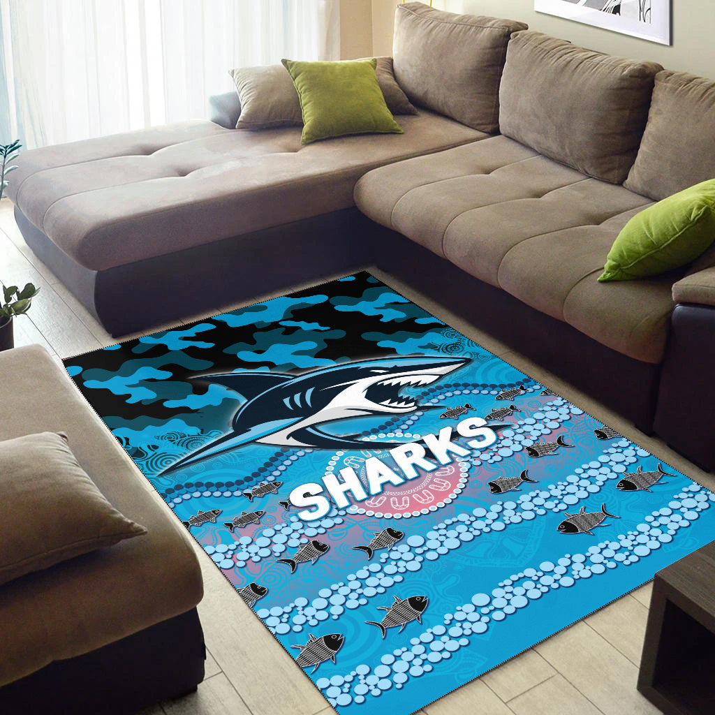 Sharks Rugby ANZAC Day Camouflage Indigenous Art Area Rug - - Vibe Hoodie Shop