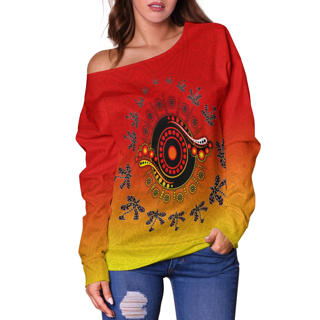 Aboriginal Women's Off Shoulder Sweater - Circle Pattern - Vibe Hoodie Shop
