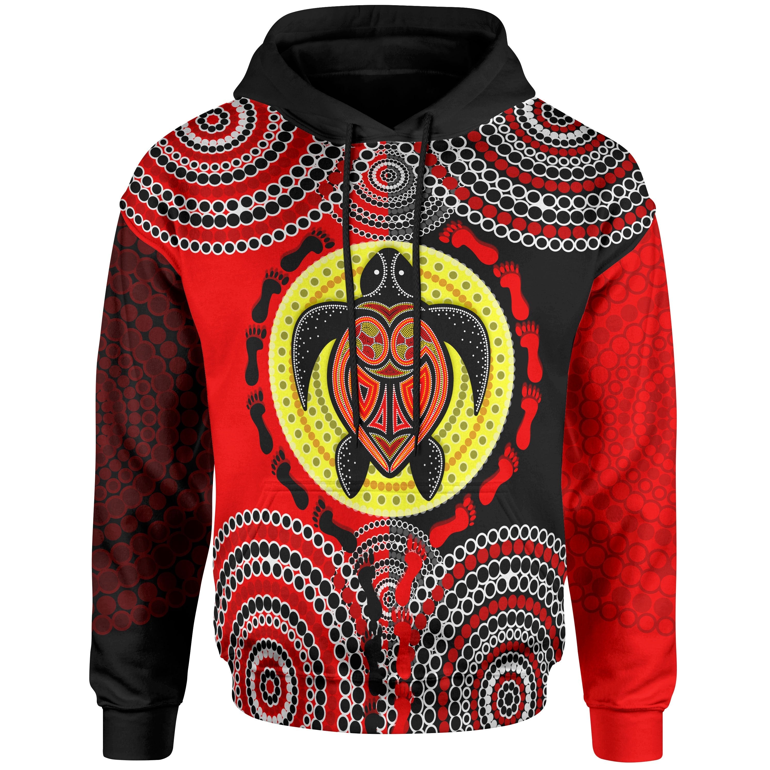 Aboriginal Hoodie, Turtle Footprint Circle Dot Painting - Vibe Hoodie Shop