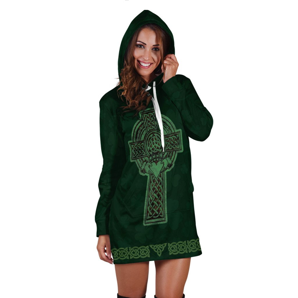 Celtic Ireland Hoodie Dress - Irish Cross with Celtic Knot and Claddagh Ring - Vibe Hoodie Shop