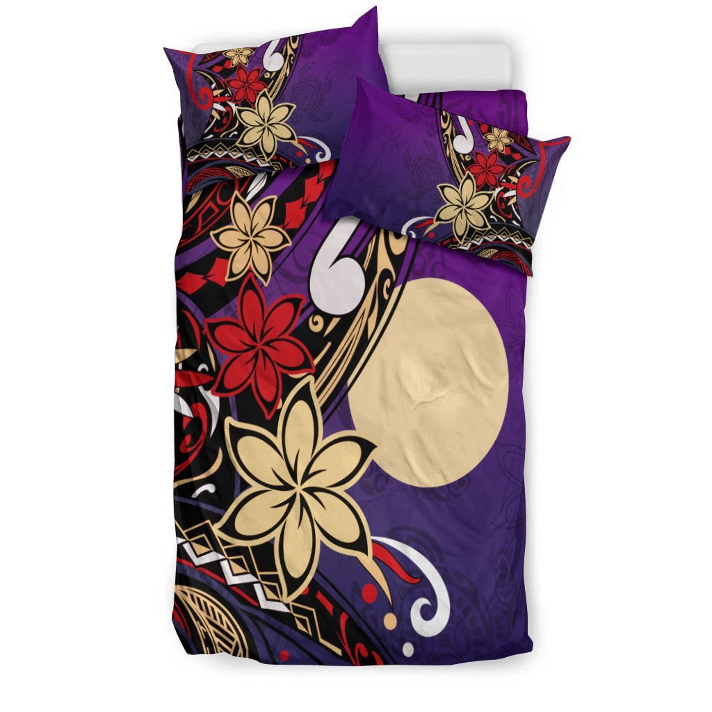 Palau Polynesian Bedding Set - Tribal Flower With Special Turtles Purple Color - Vibe Hoodie Shop