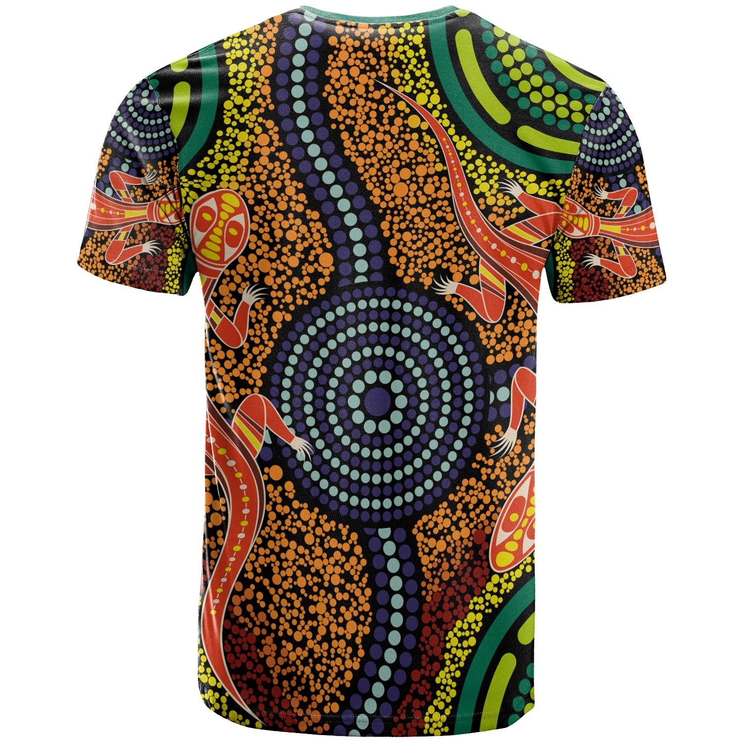 Aboriginal T shirt - Aboriginal Two Lizards Dot Painting Circle - Vibe Hoodie Shop