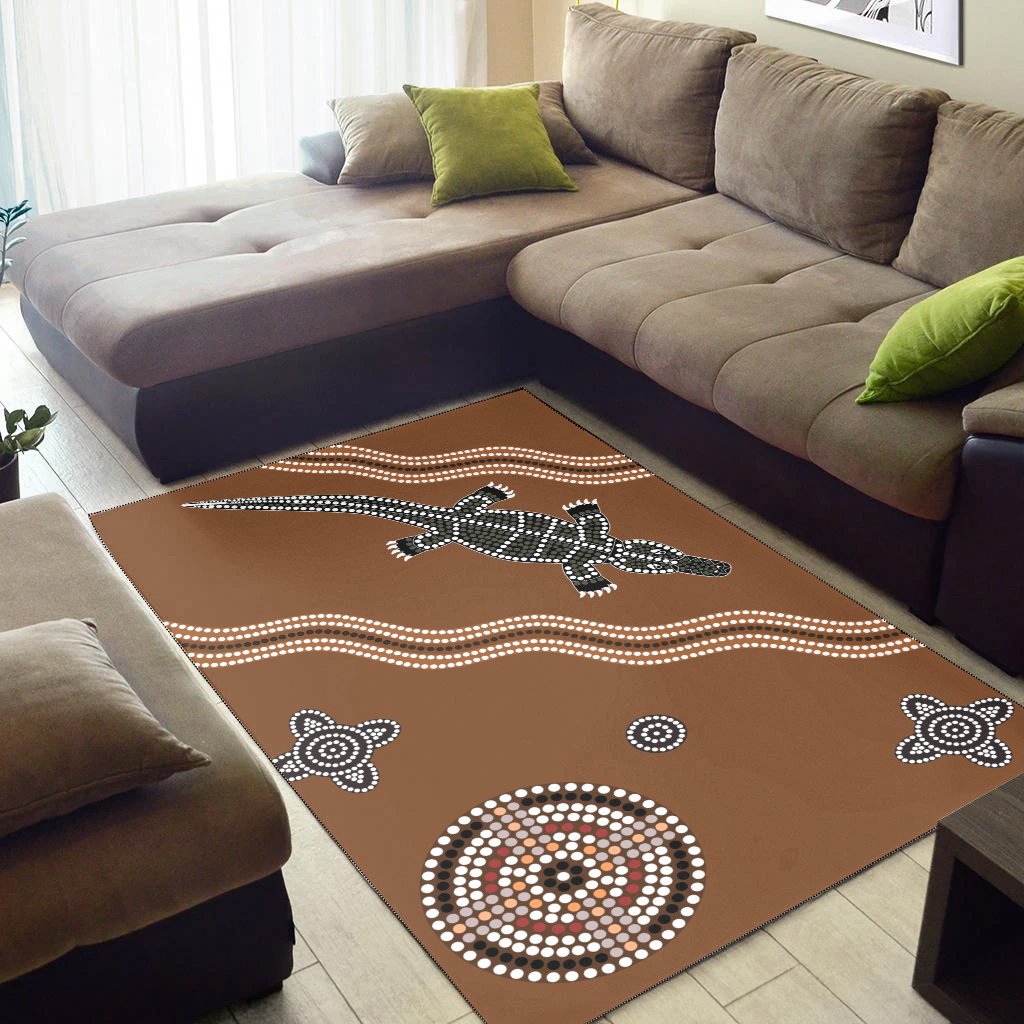 Aboriginal Area Rug - DREAMTIME CROCODILE Aboriginal Style - Vibe Hoodie Shop