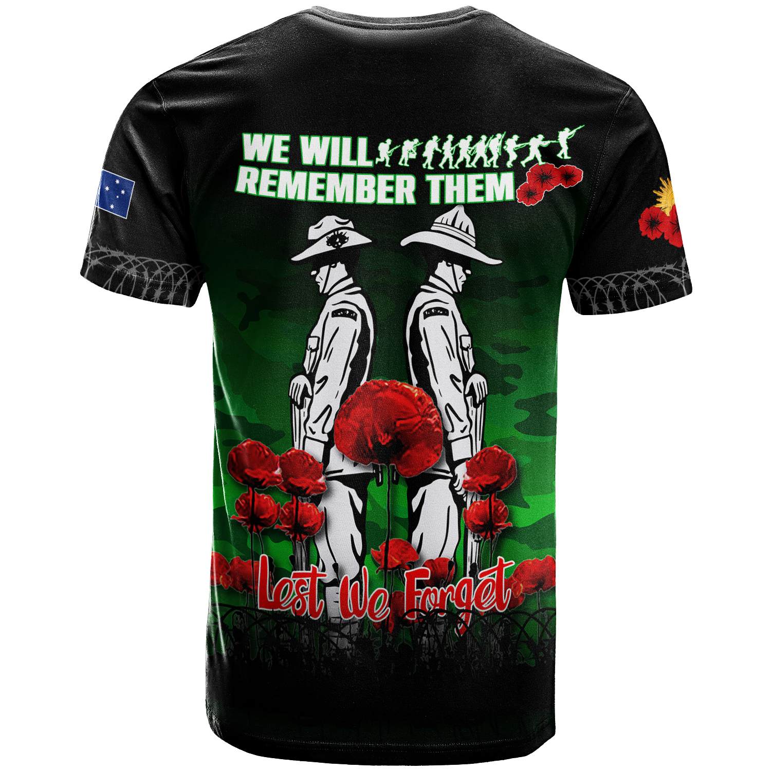 Australia ANZAC 2022 T shirt Camouflage With Poppy Green - - Vibe Hoodie Shop