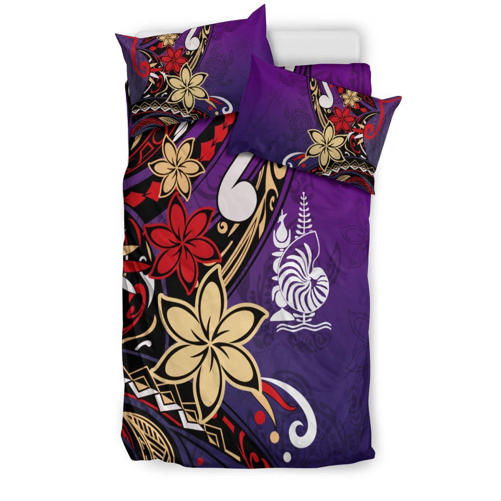 New Caledonia Bedding Set - Tribal Flower With Special Turtles Purple Color - Vibe Hoodie Shop