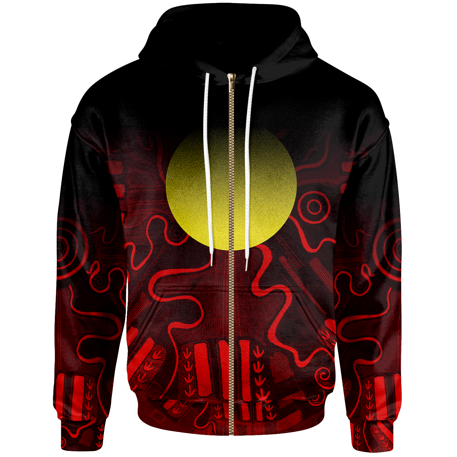 Aboriginal Zip - Up Hoodie - Indigenous Flag Grunge Style - Vibe Hoodie Shop