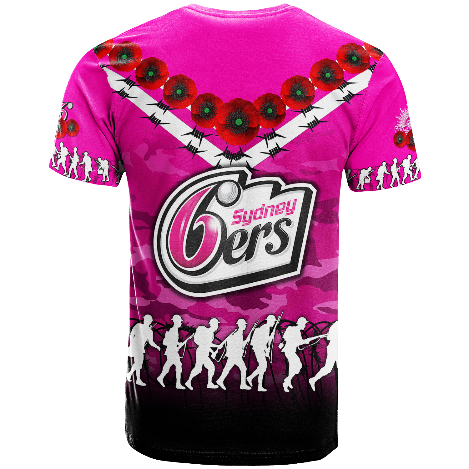 Sydney Sixers ANZAC 2022 T shirt Camouflage With Poppy - - Vibe Hoodie Shop