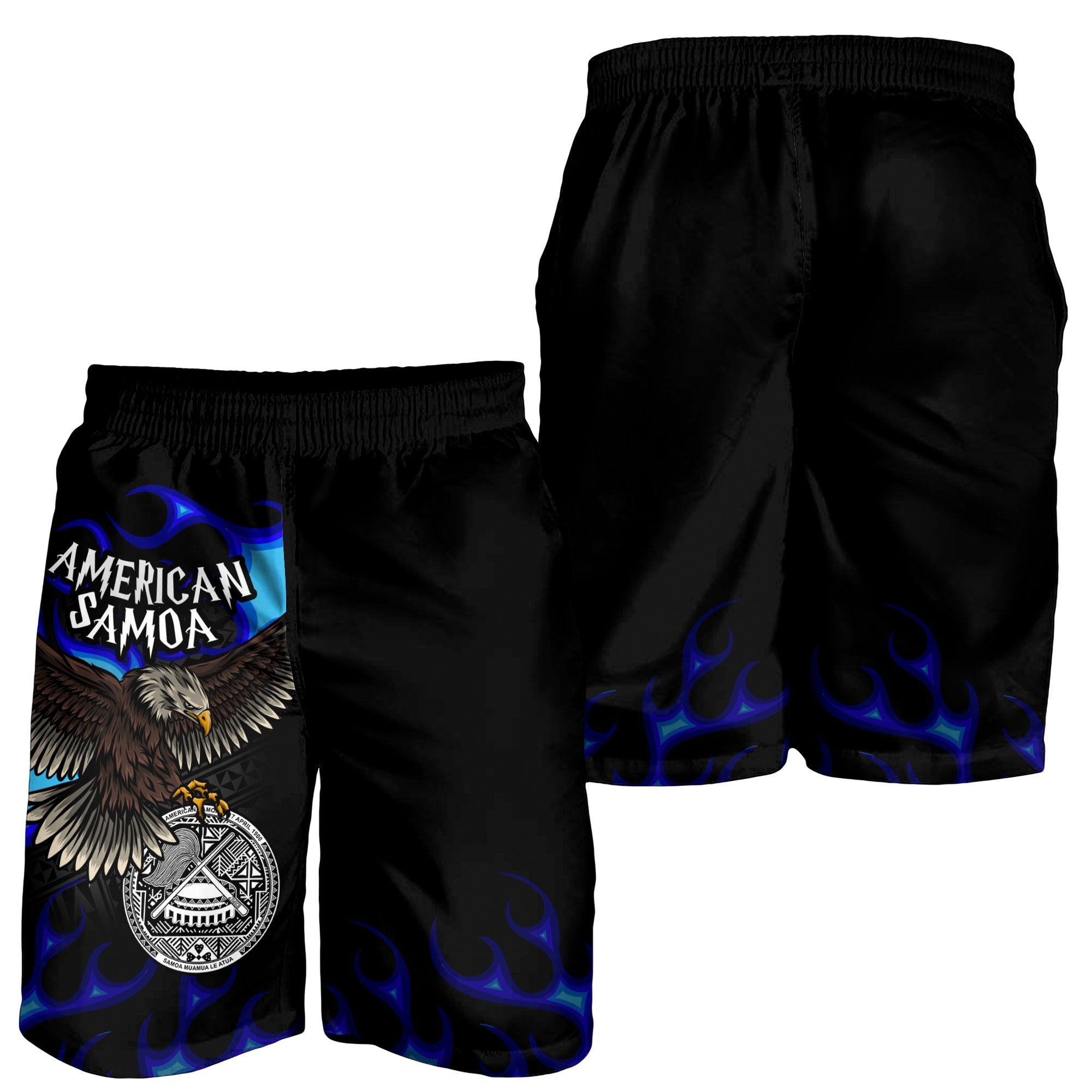 American Samoa Polynesian Men's Shorts - Eagle With Flame Blue - Vibe Hoodie Shop