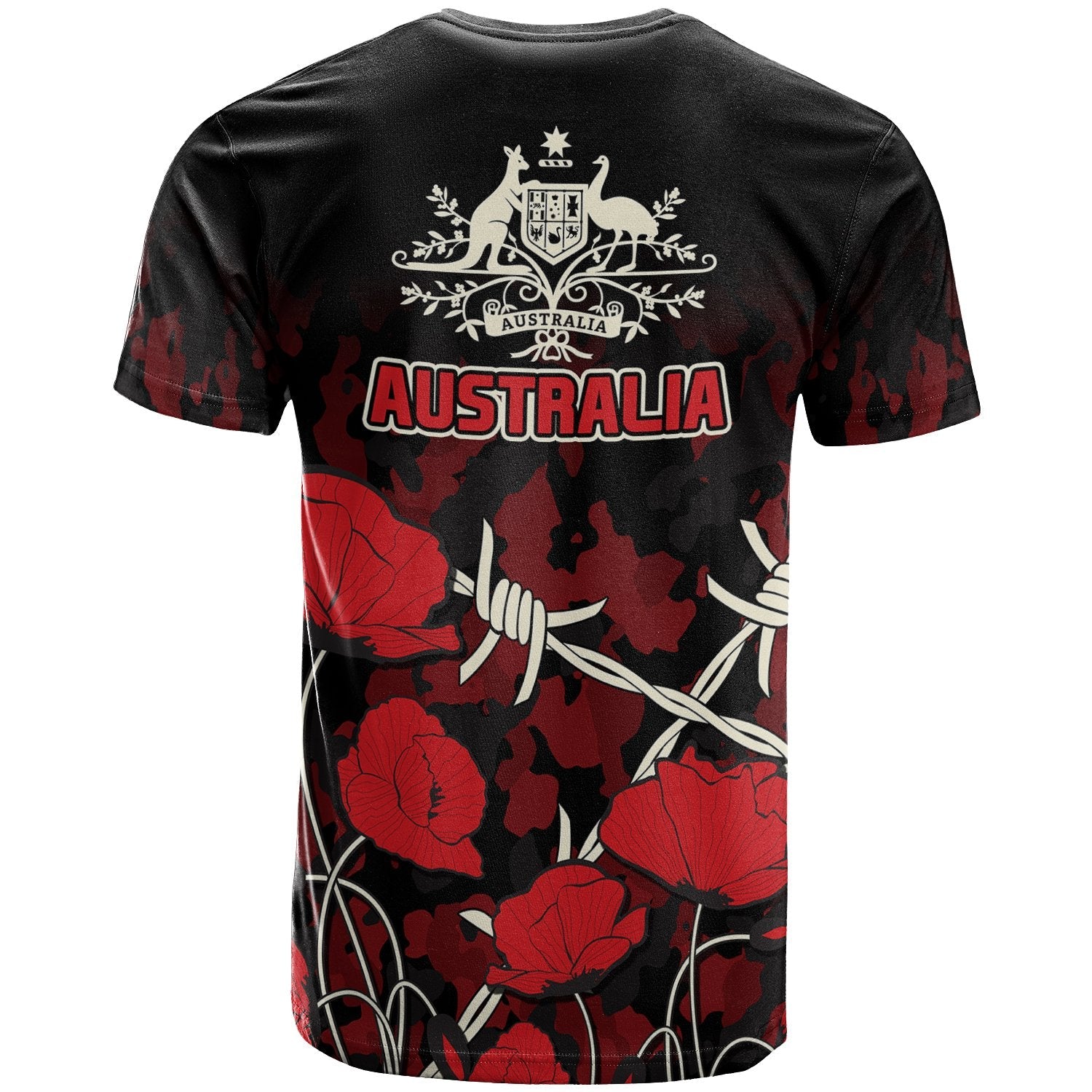 ANZAC T shirt - ANZAC with Remembrance Poppy Flower - Vibe Hoodie Shop