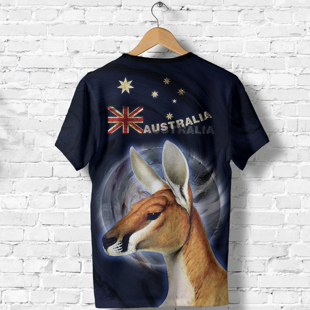 T shirt - Kangaroo T shirt Aus Flag Moon - Unisex - Vibe Hoodie Shop