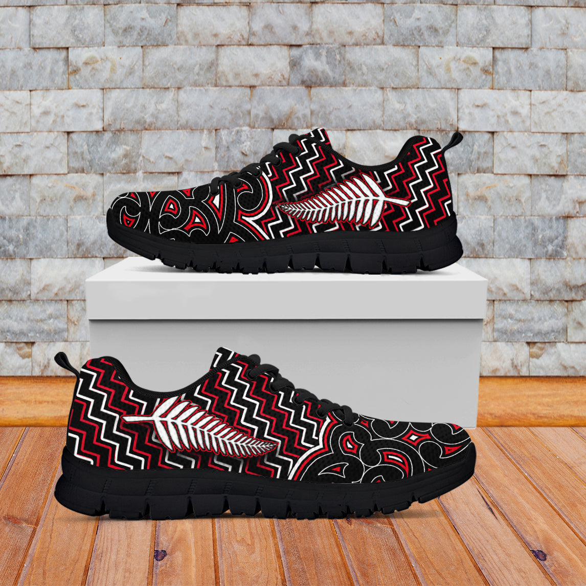 New Zealand Sneakers Maori Graphic Tee patterns Red - Vibe Hoodie Shop