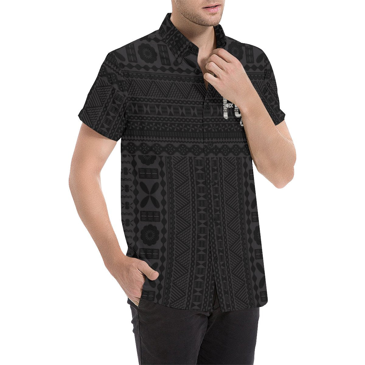 Fiji Tapa Short Sleeve Shirt Black - Vibe Hoodie Shop