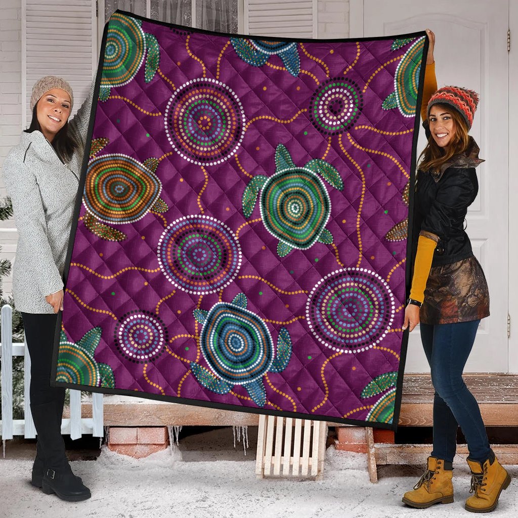 Premium Quilts - Aboriginal Turtle Purple Australia Dot Patterns - Vibe Hoodie Shop
