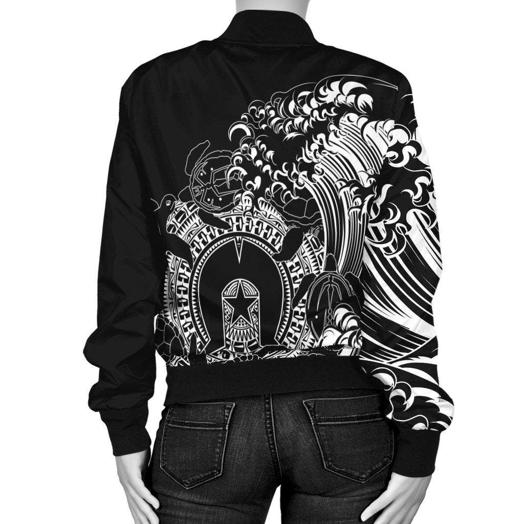 Aboriginal Women's Bomber Jacket, Torres Strait Islands in Wave (Black) - Vibe Hoodie Shop