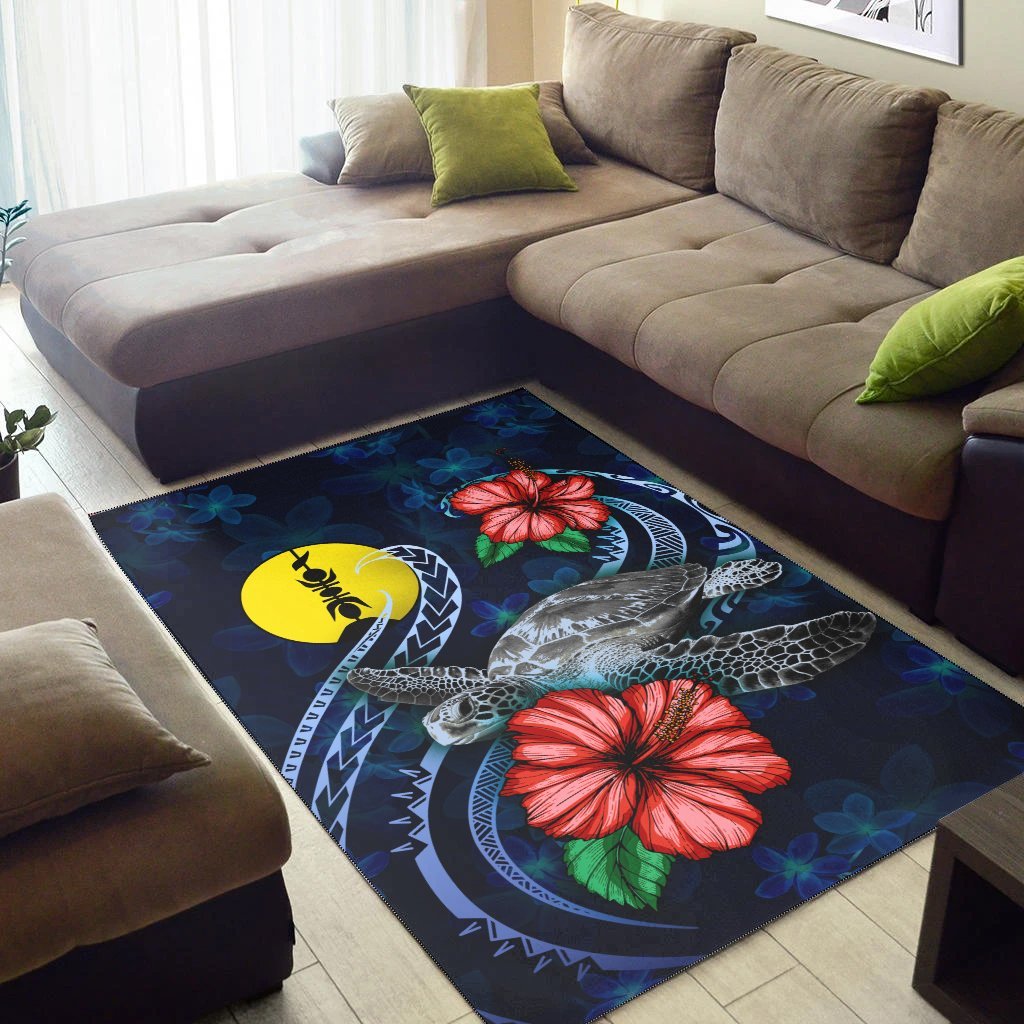 New Caledonia Polynesian Area Rug - Blue Turtle Hibiscus - Vibe Hoodie Shop