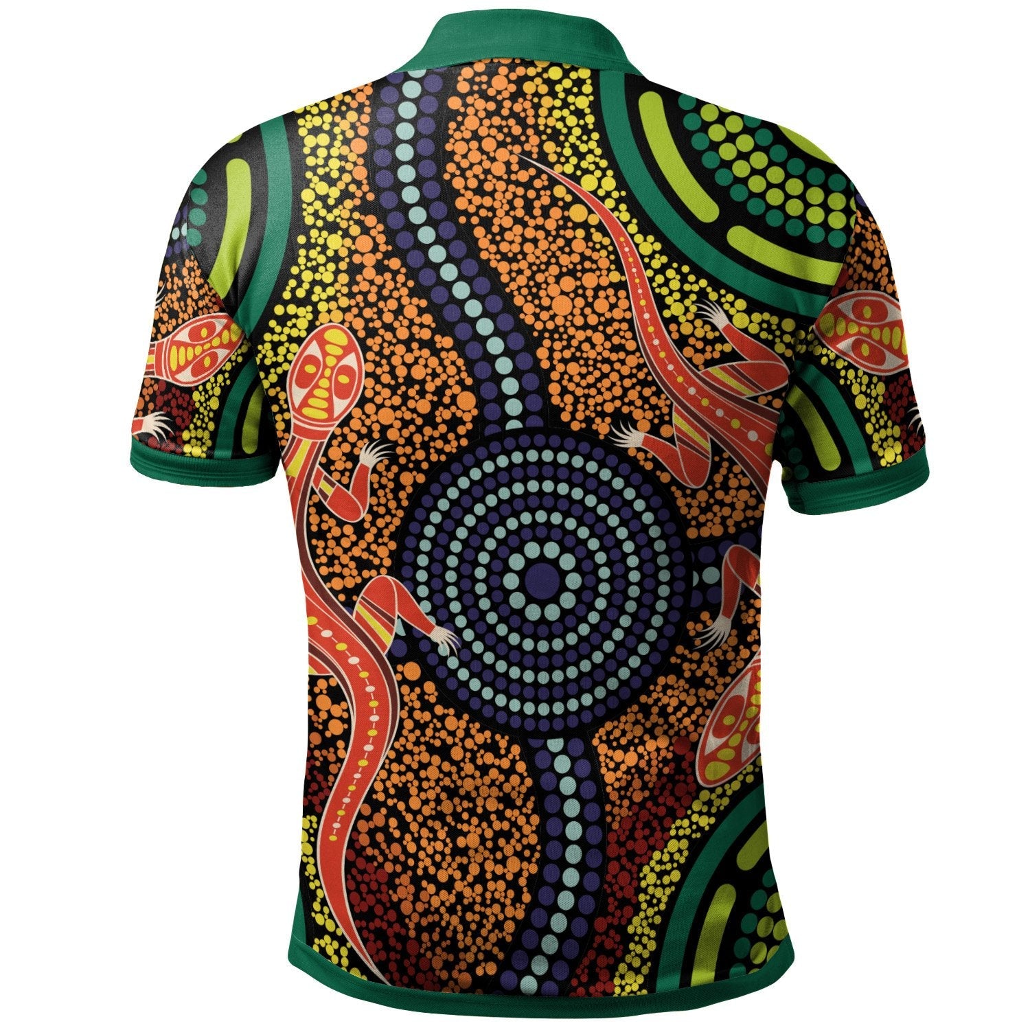 Aboriginal Polo Shirt - Aboriginal Two Lizards Dot Painting Circle - Vibe Hoodie Shop