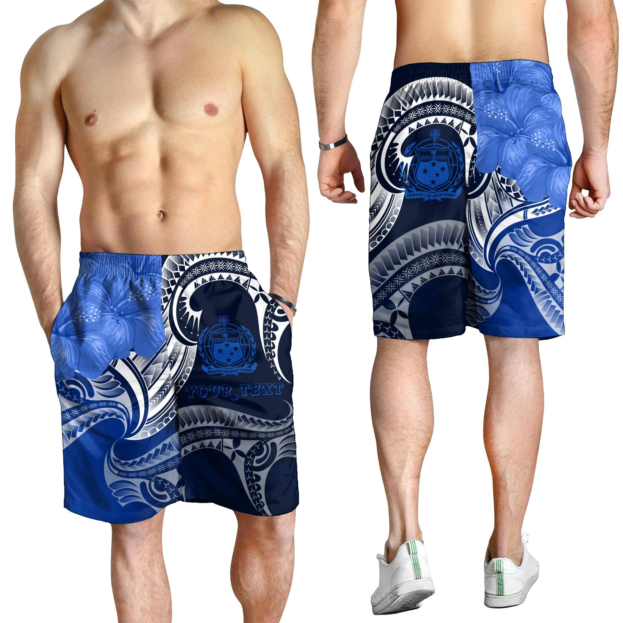 Samoa Custom Personalised Men's Shorts - Samoa Seal Wave Style (Blue) - Vibe Hoodie Shop