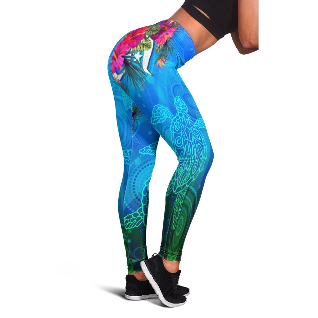 Leggings - Torres Strait Blue Sea With Hibiscus - Vibe Hoodie Shop