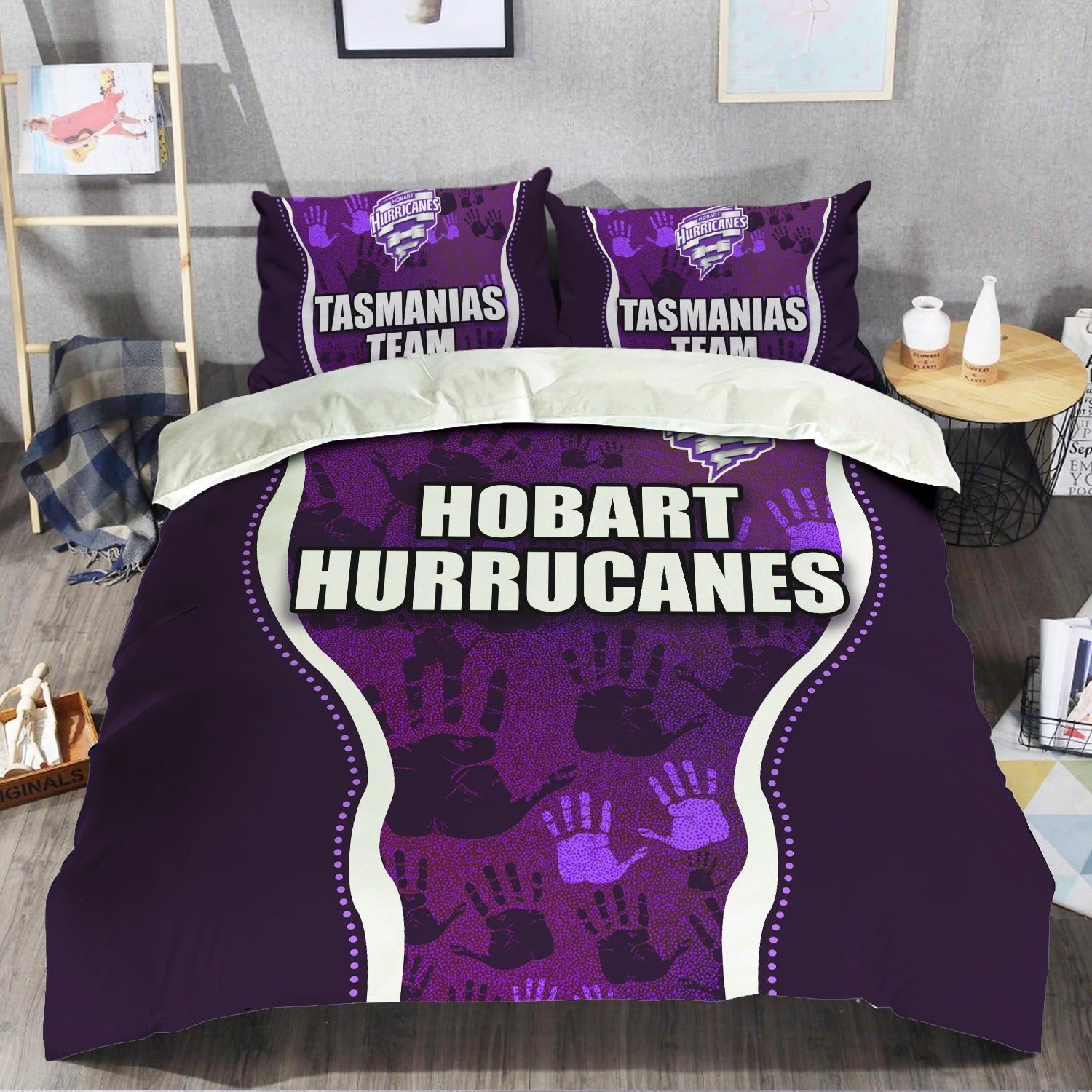 Hobart Hurricanes Aboriginal Hand Art Cricket Bedding Set - LT20 - Vibe Hoodie Shop