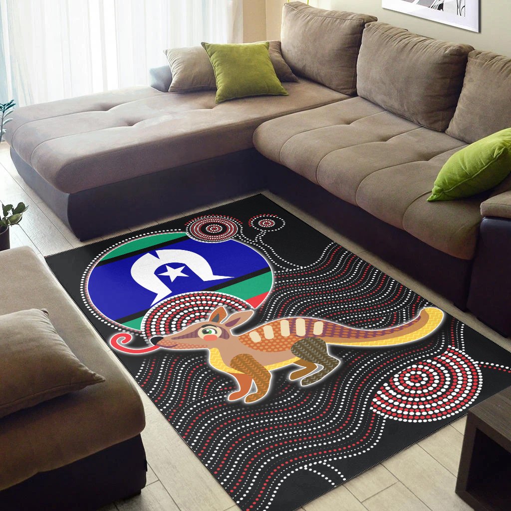 Aboriginal Area Rug - Numbat with Torres Strait Islanders Flag - Vibe Hoodie Shop