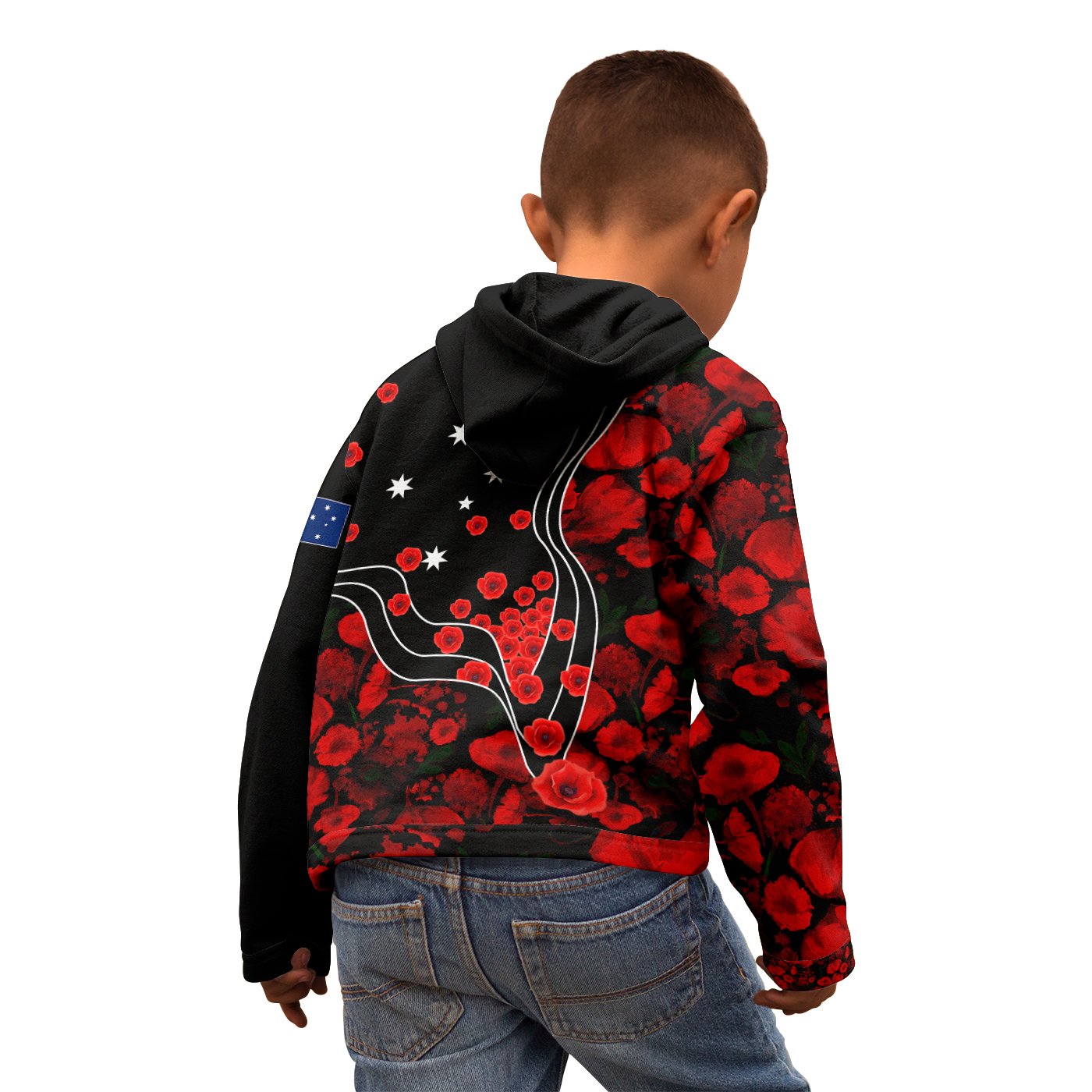ANZAC Lest We Forget Zip - Up Hoodie Kid - Poppy Flowers - Vibe Hoodie Shop