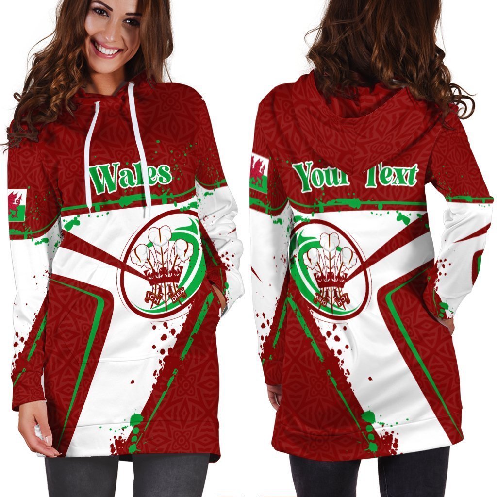 (Custom Text) Wales Rugby Personalised Hoodie Dress - Welsh Rugby - Vibe Hoodie Shop