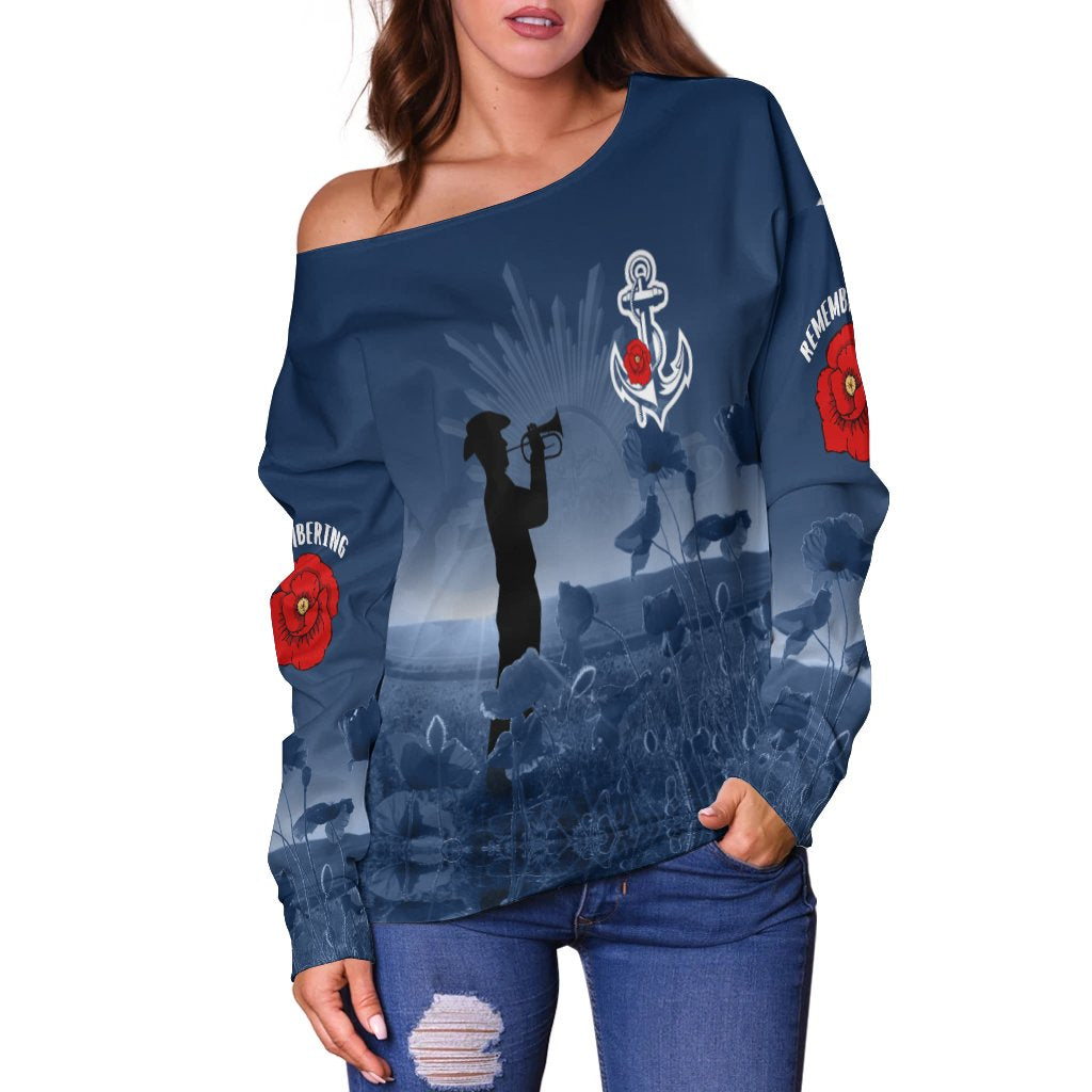 Australia Navy ANZAC Women's Off Shoulder - Remembering Our Heroes - Vibe Hoodie Shop