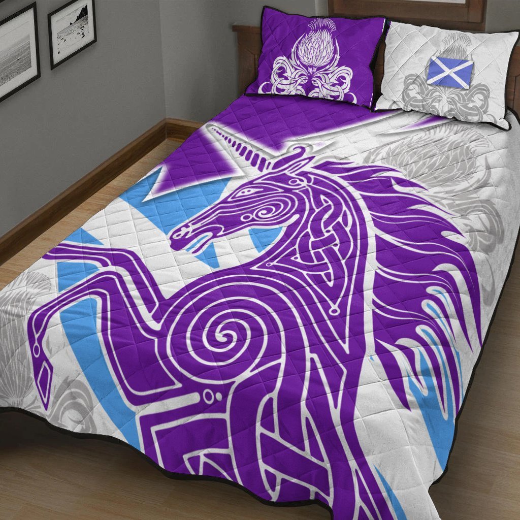 Celtic Scotland Quilt Bed Set - Scotland Unicorn and Thistle Pattern - Vibe Hoodie Shop