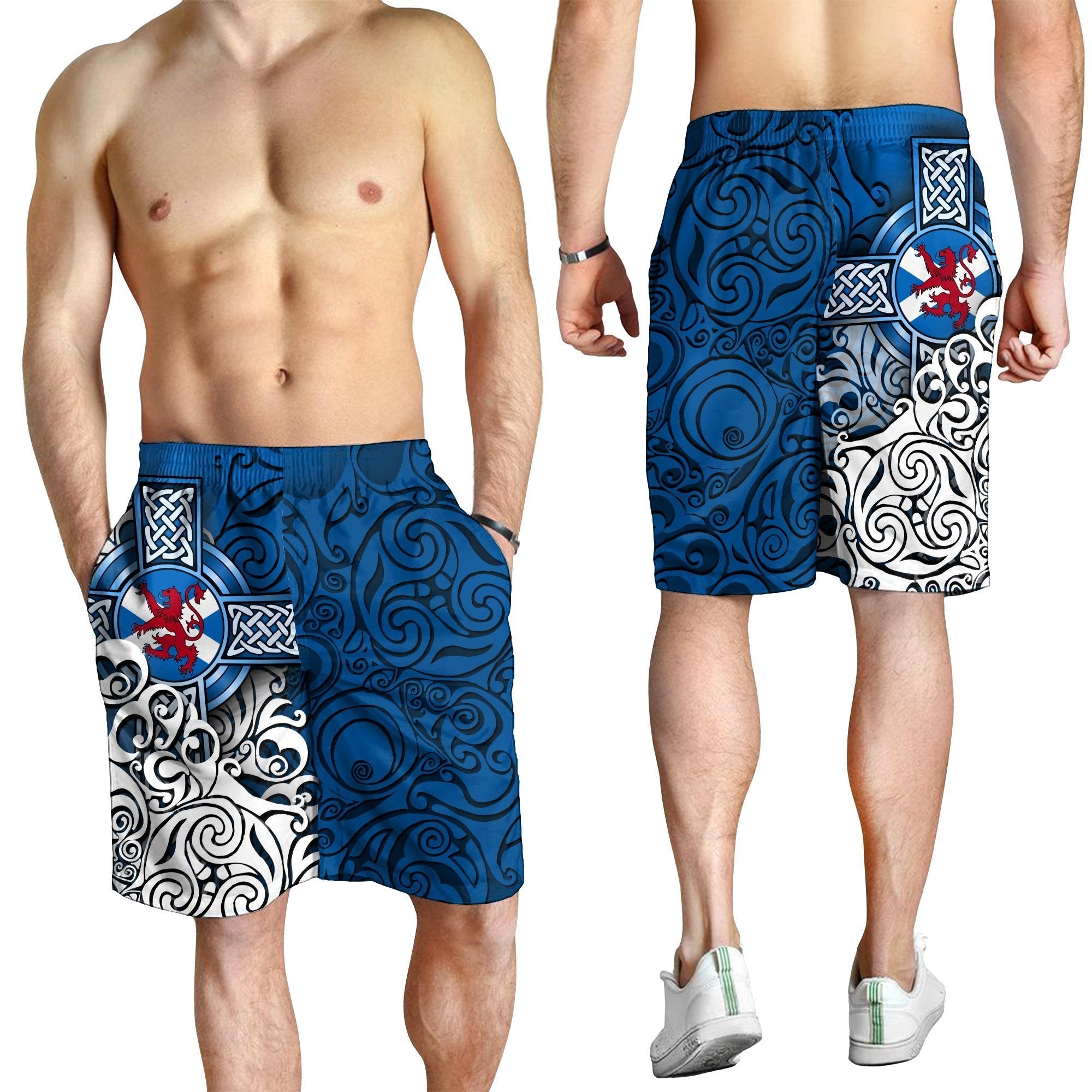 Scotland Celtic Men's Shorts - Scottish Flag and Lion - Vibe Hoodie Shop