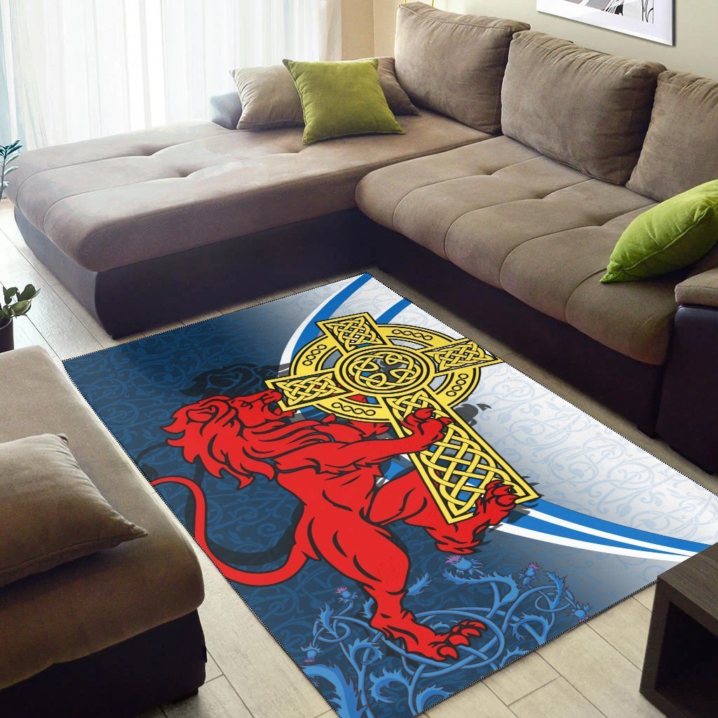 Scotland Area Rug - Scottish Lion With Celtic Cross - Vibe Hoodie Shop