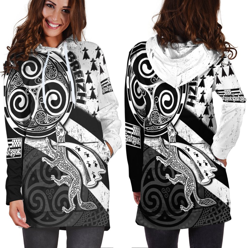 Celtic Bretagne Women's Hoodie Dress - Brittany Ermine With Celtic Triskelion V1 - Vibe Hoodie Shop