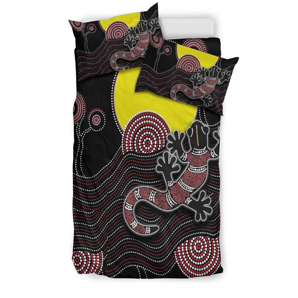 Aboriginal Bedding Set - Gecko with Aboriginal Sun - Vibe Hoodie Shop