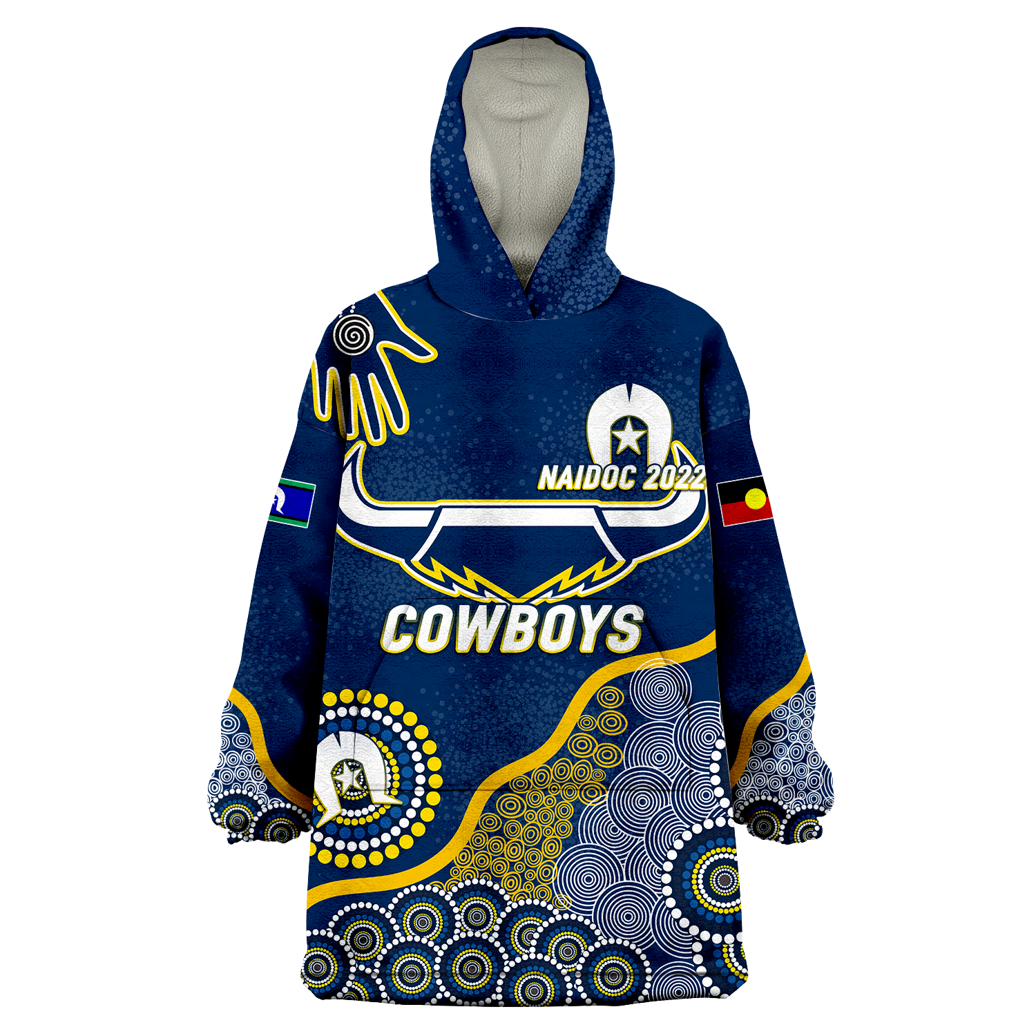 (Custom Personalised) Cowboys Rugby NAIDOC 2022 Aboriginal Wearable Blanket Hoodie - - Vibe Hoodie Shop