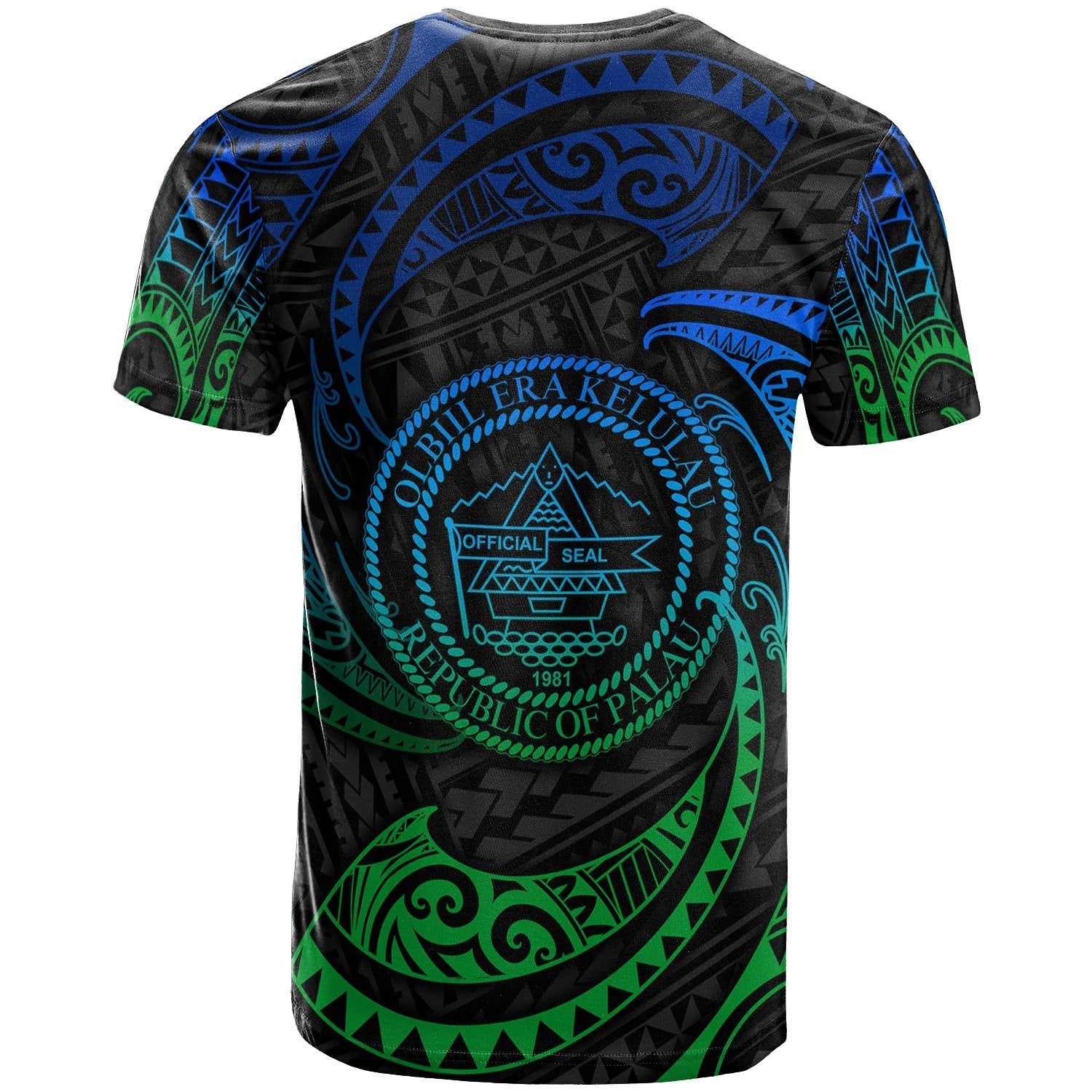 Palau Polynesian T shirt - Blue Tribal Wave Ver.02 - Vibe Hoodie Shop