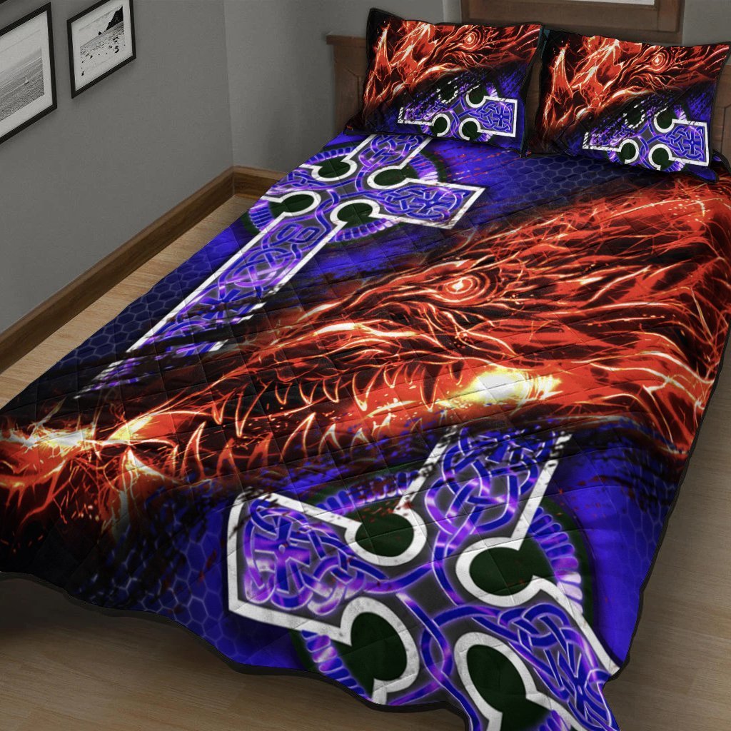 Celtic Quilt Bed Set - Fire Dragon And Water Cross Style - Vibe Hoodie Shop