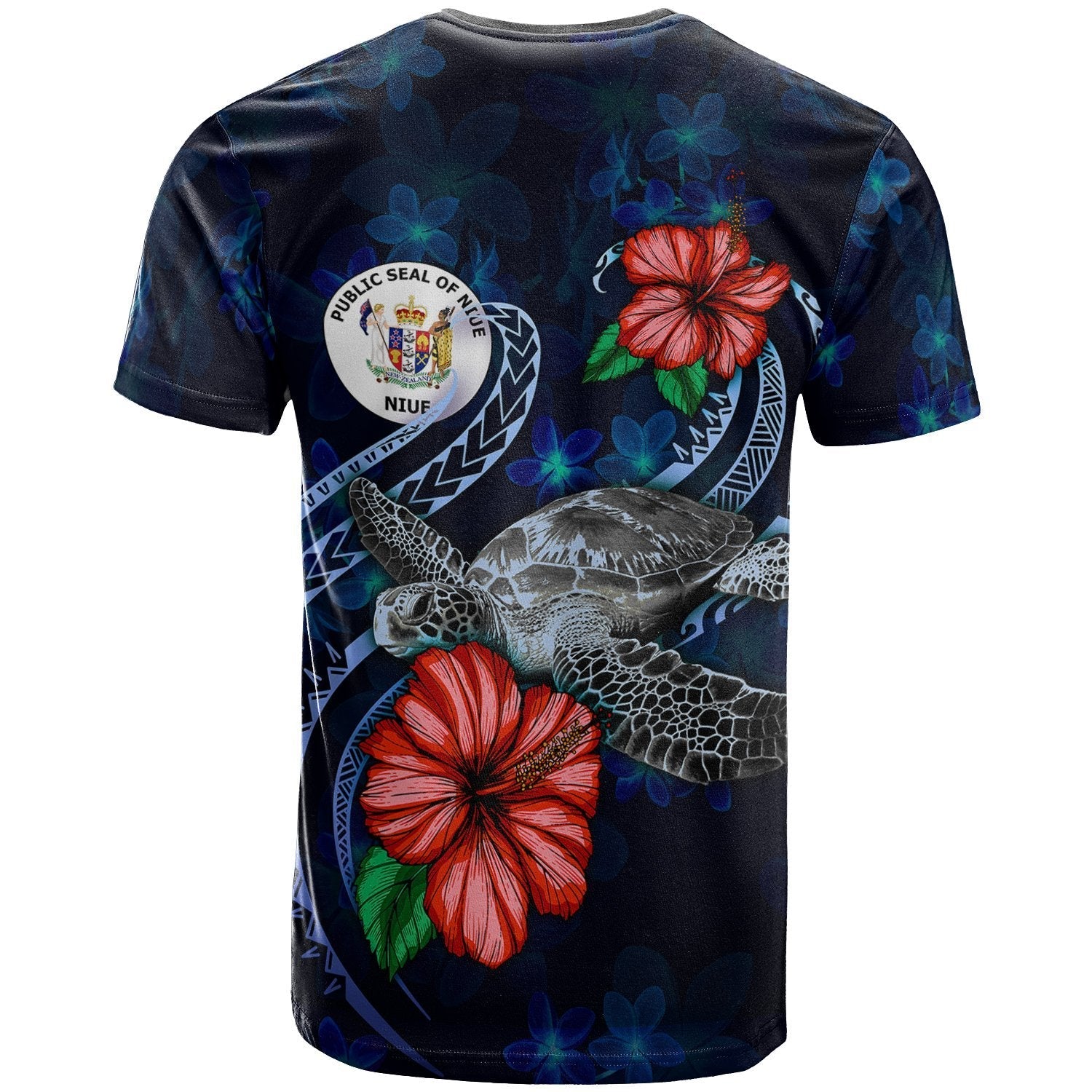 Niue Polynesian T shirt - Blue Turtle Hibiscus - Vibe Hoodie Shop