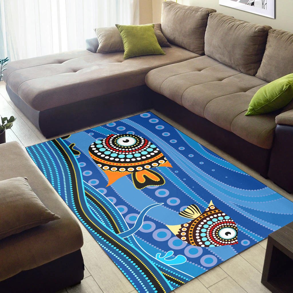 Aboriginal Area Rug - Dreamtime Fish Aboriginal Style - Vibe Hoodie Shop