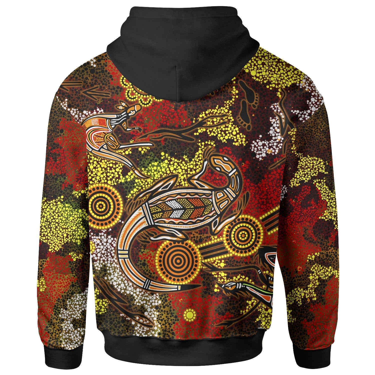 Aboriginal Zip - Up Hoodie, Kangaroo and Lizard Dot Painting Art - Vibe Hoodie Shop