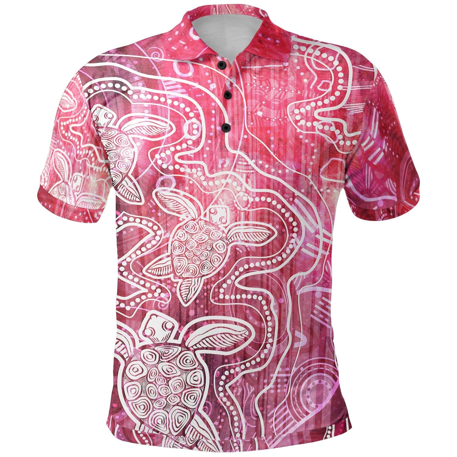 Aboriginal Polo Shirt - Sea Turtle With Indigenous Patterns (Pink) - Vibe Hoodie Shop