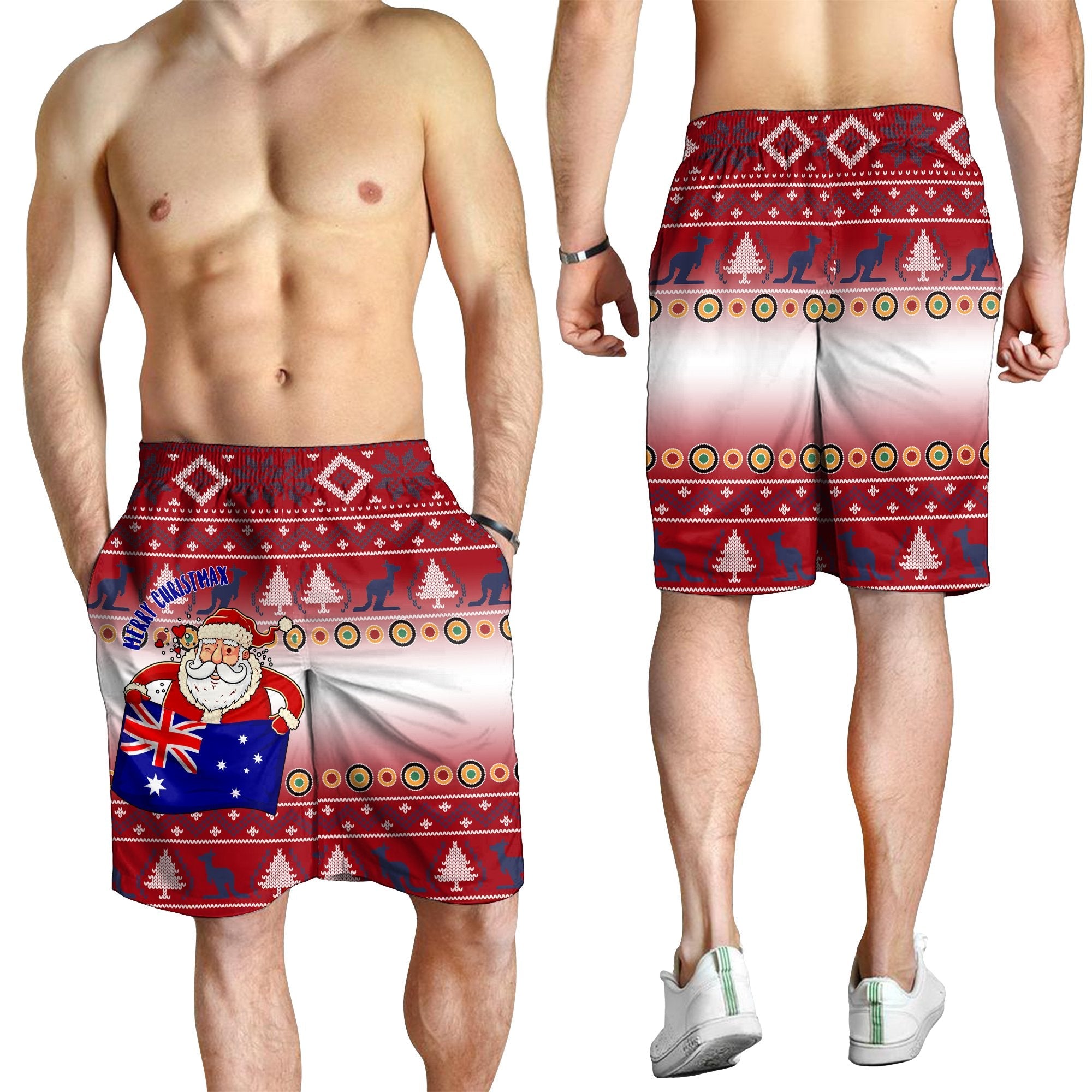 Christmas Men Short - Australia Santa Claus Hold The Flag (Red) - Vibe Hoodie Shop