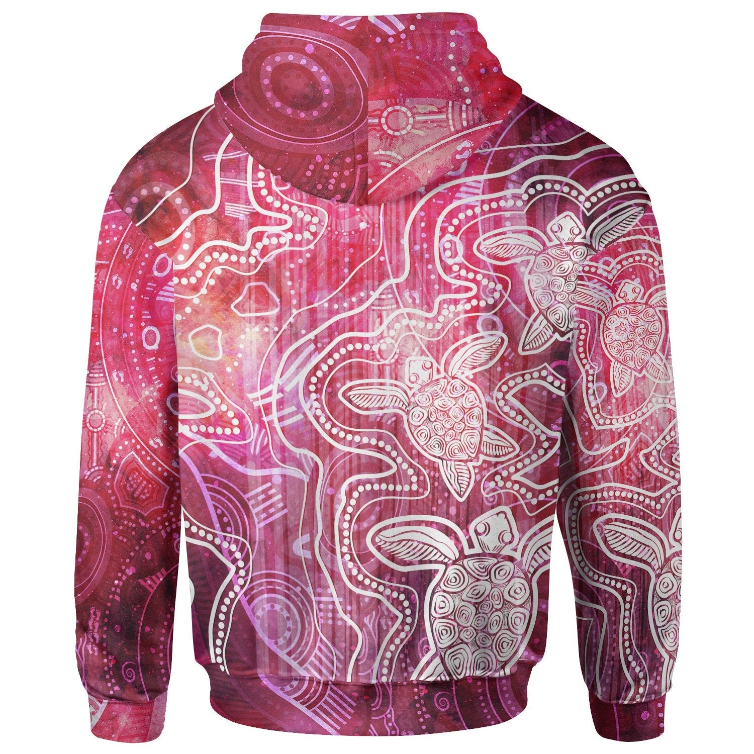 Aboriginal Hoodie Zip - Up - Sea Turtle With Indigenous Patterns (Pink) - Vibe Hoodie Shop