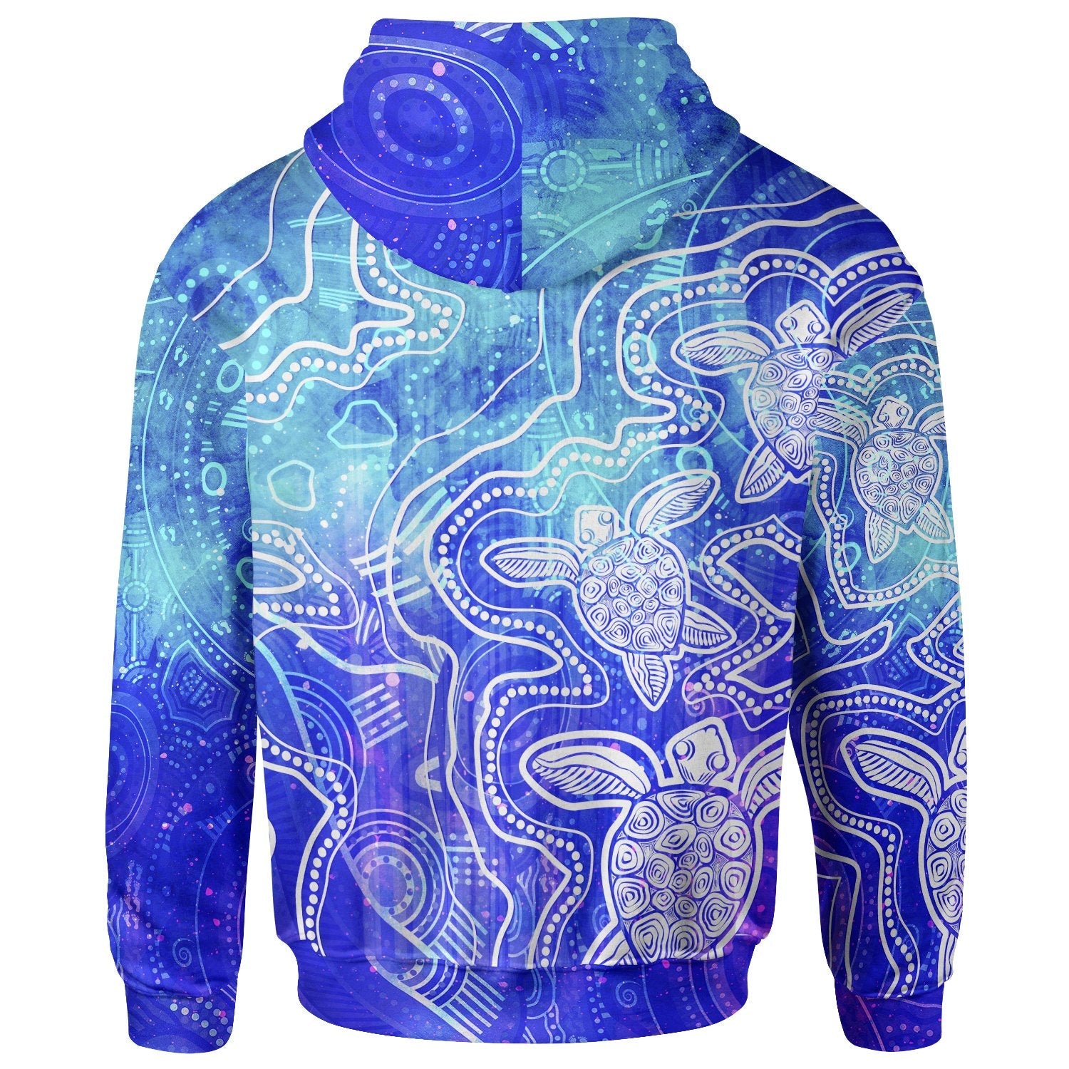 Aboriginal Hoodie Zip - Up - Sea Turtle With Indigenous Patterns (Blue) - Vibe Hoodie Shop