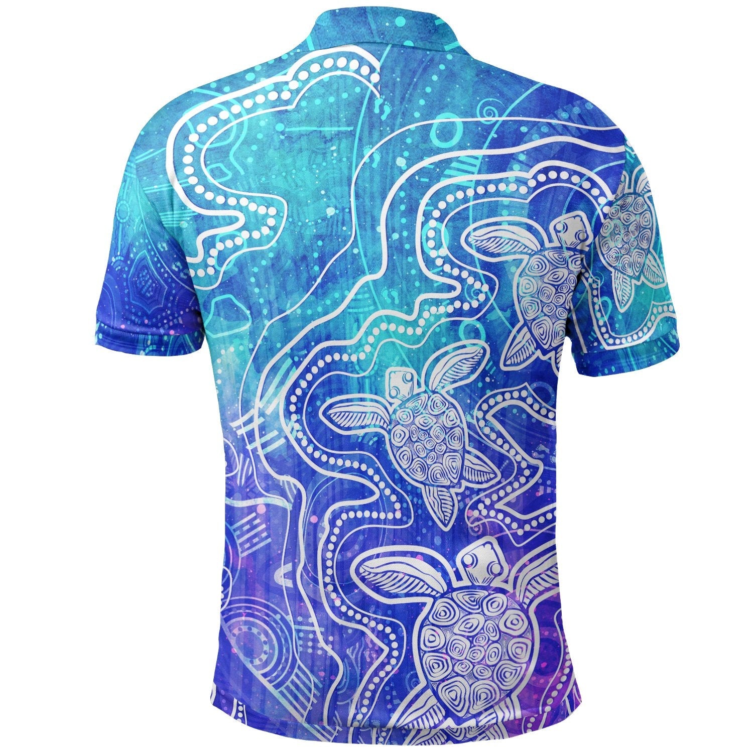 Aboriginal Polo Shirt - Sea Turtle With Indigenous Patterns (Blue) - Vibe Hoodie Shop