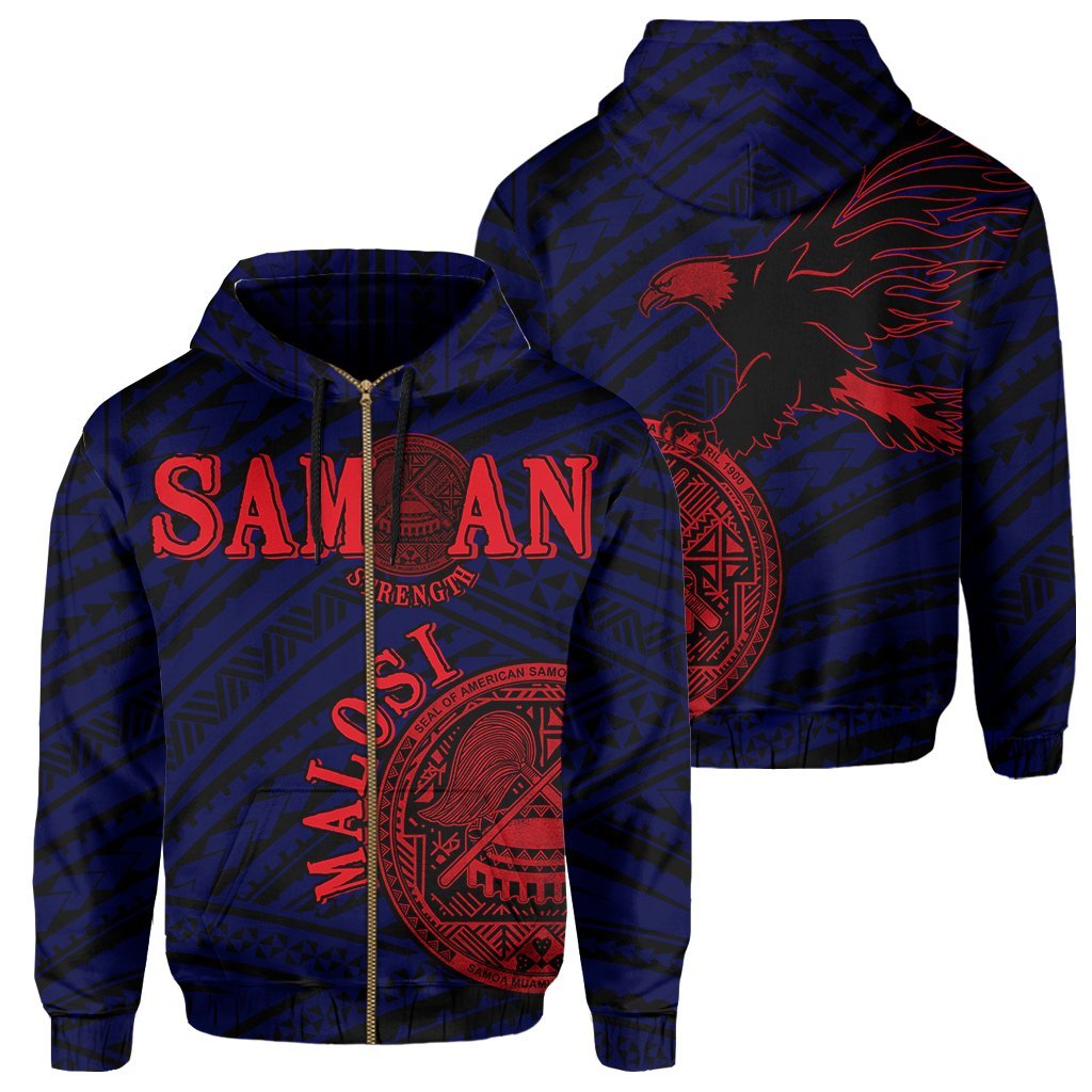 American Samoa Coat Of Arms Bald Eagle Polynesian Zipper Hoodie Blue - Vibe Hoodie Shop