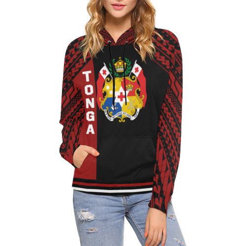 Coat Of Arms Tonga All Over Hoodie Red - Vibe Hoodie Shop