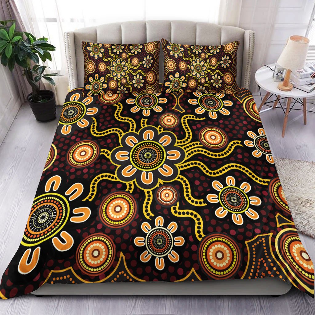 Aboriginal Bedding Set - Aboriginal Flower Dot Painting - Vibe Hoodie Shop